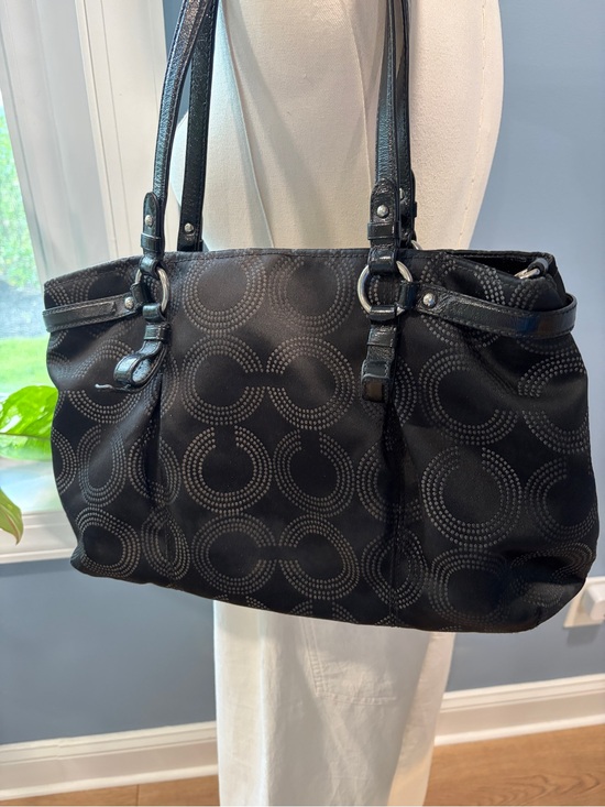 Coach Y2K Black Op Art Signature Tote Bag Patent Leather Shoulder 